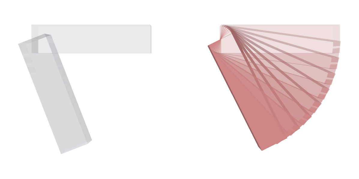 Snapshots of two bars turning: one at once, one at a capped speed