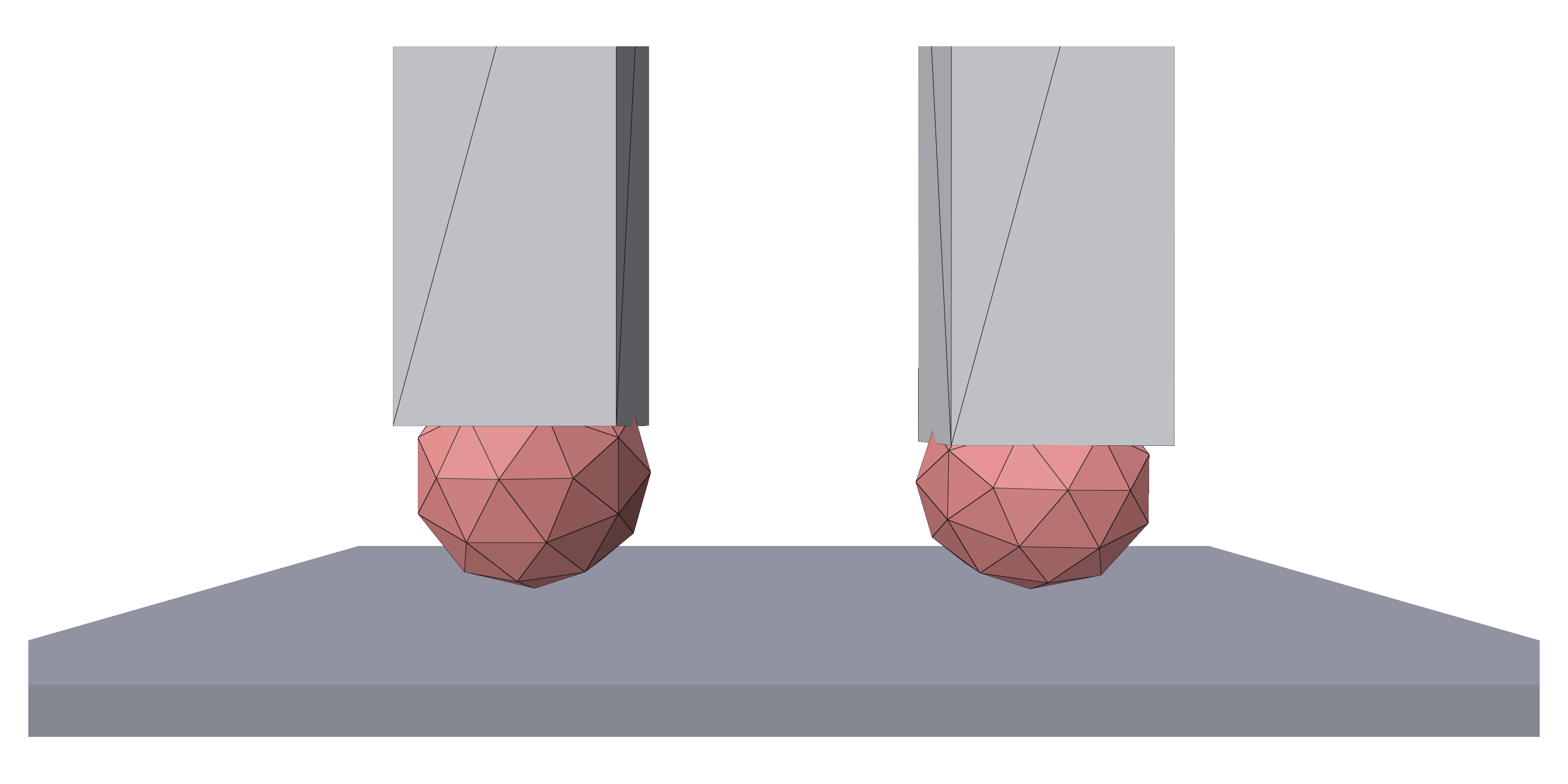 A stiff shin with a soft foot welded under it, at rest and on impact
