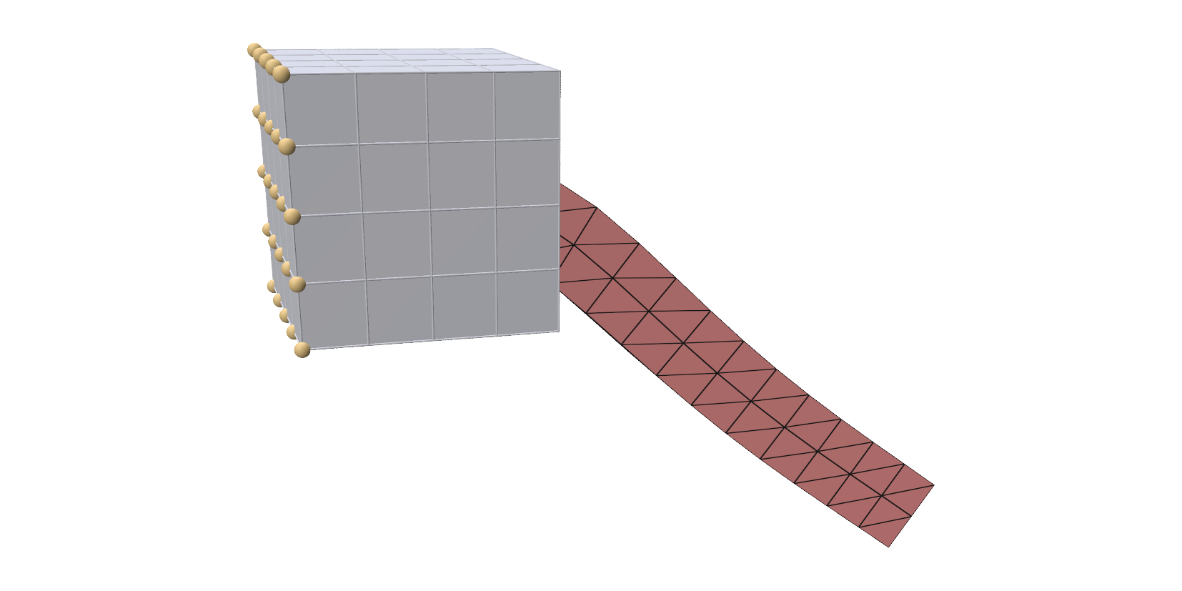 A cube with its back face clamped and a soft flag hanging from it