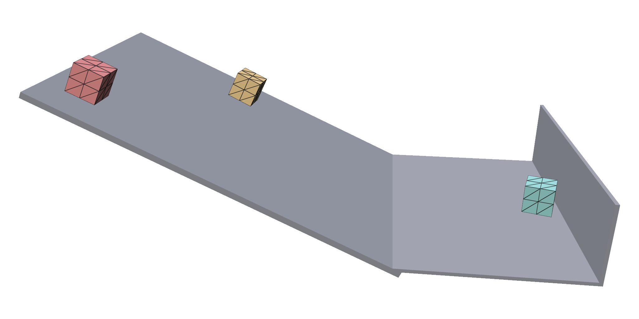 Blocks on a ramp, a floor and a backstop