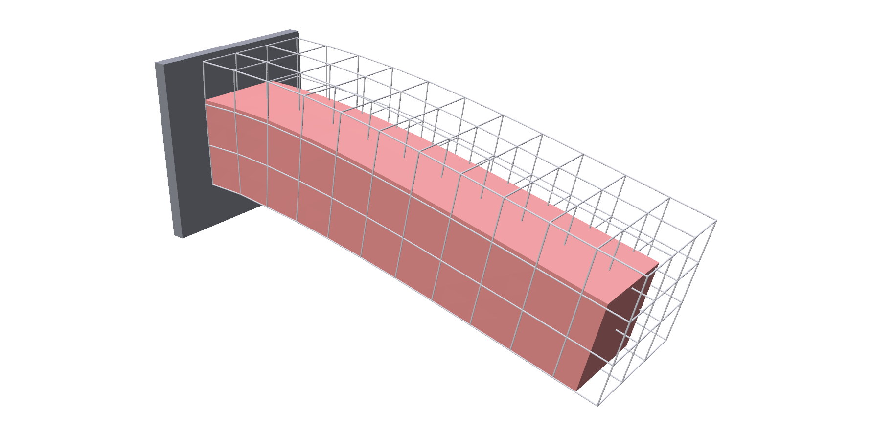 Embedded bar bending under gravity, inside its hex grid
