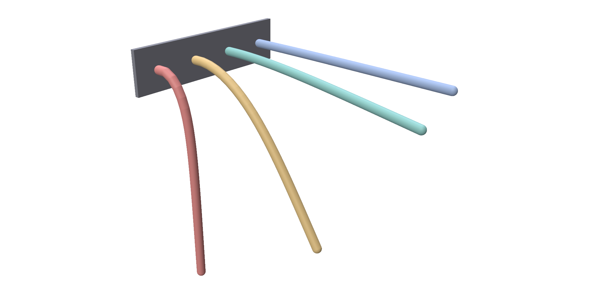 Four clamped rods drooping by different amounts